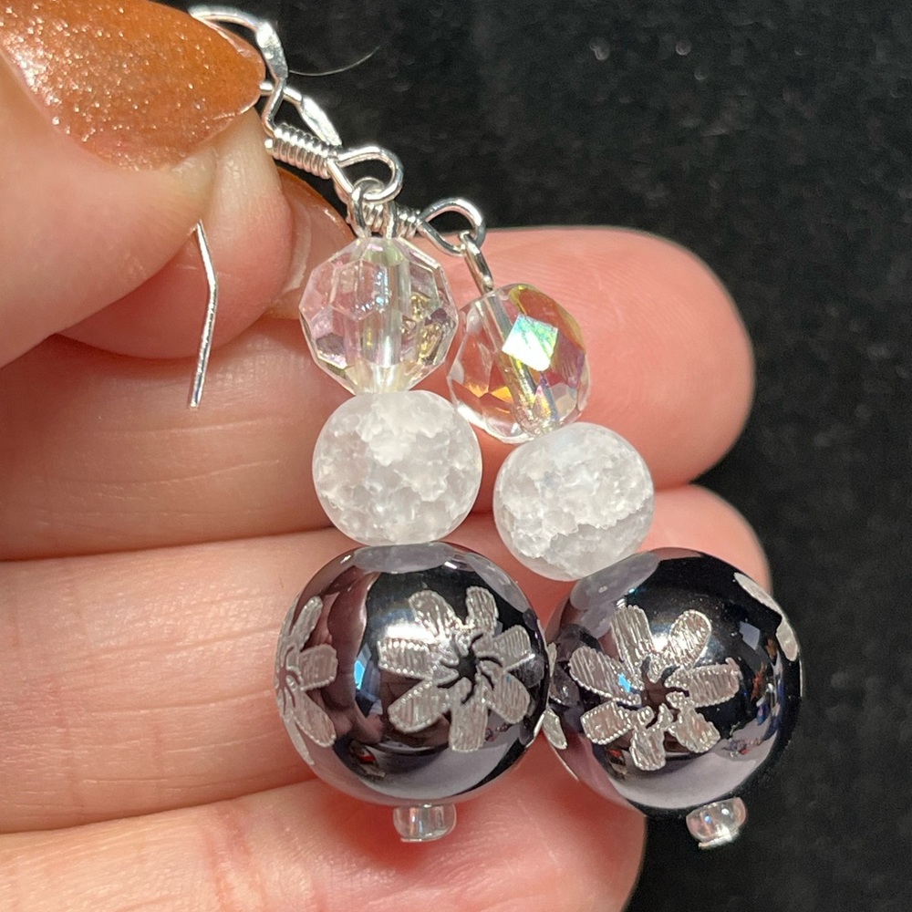 Black silver and clear colored CHRISTMAS earrings NEW